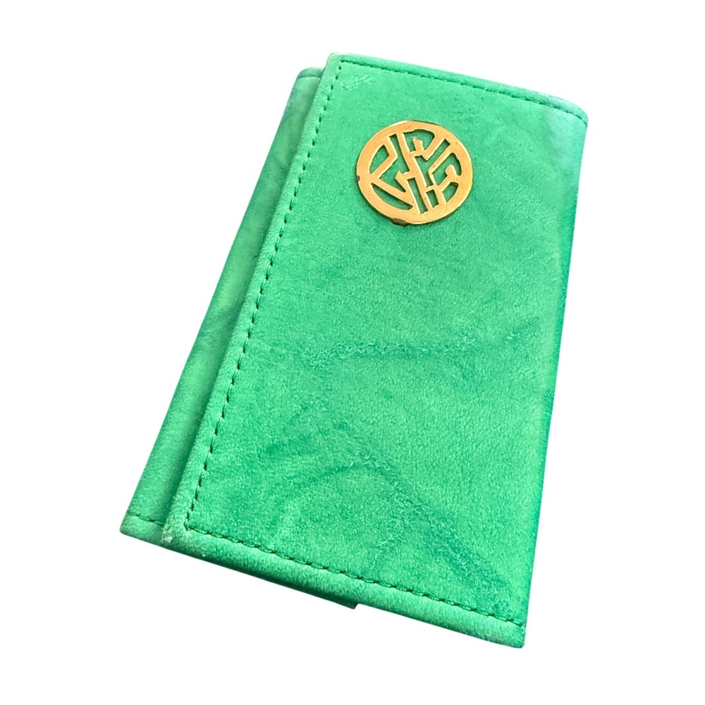 Vintage Buxton Key-Tainer 10 Green Leather Key Case Holder Gold Tone Monogram